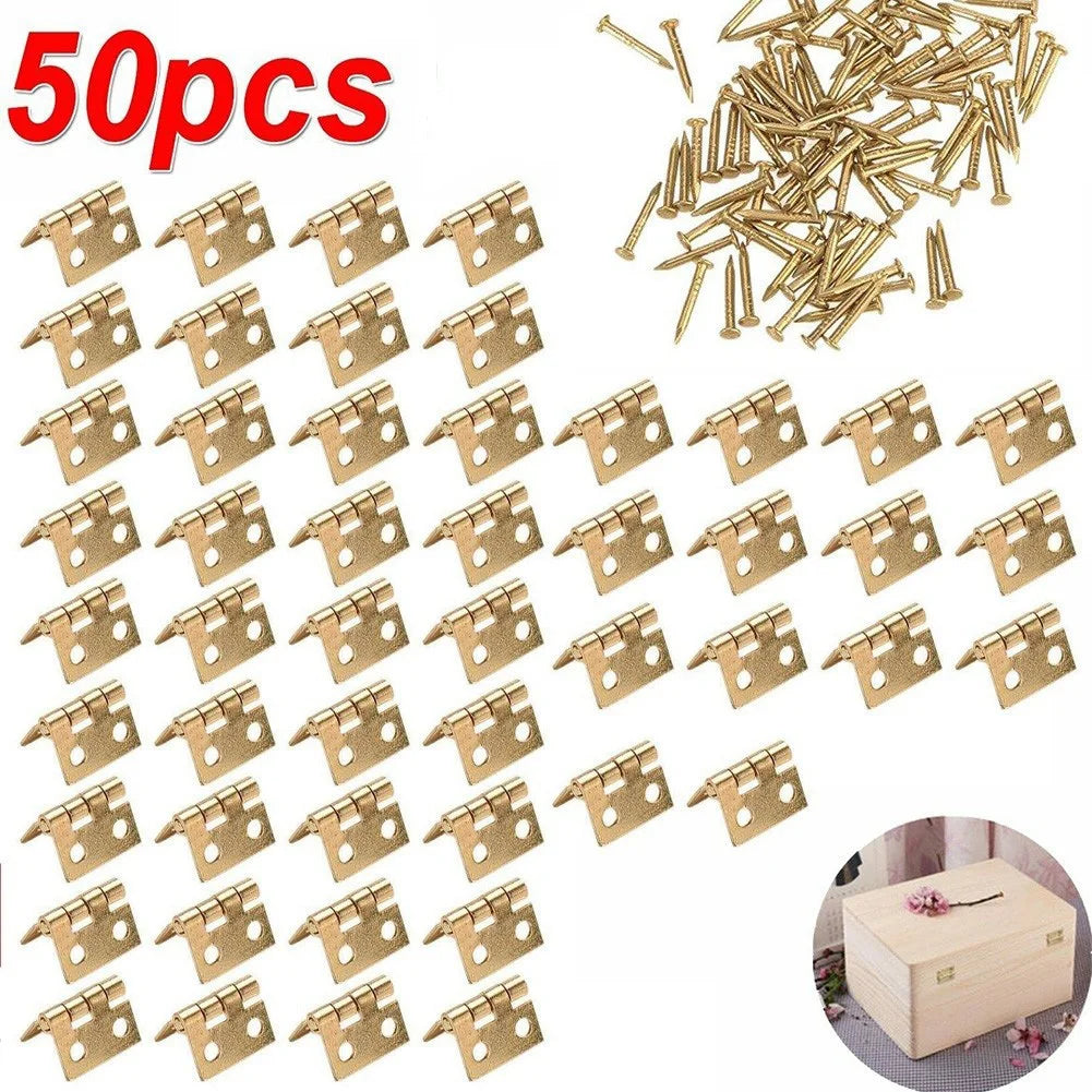 50pcs Mini Brass Hinges – 8×10mm Craft & Cabinet Hardware