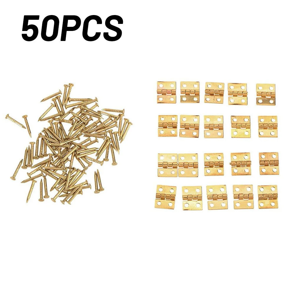 50pcs Mini Brass Hinges – 8×10mm Craft & Cabinet Hardware