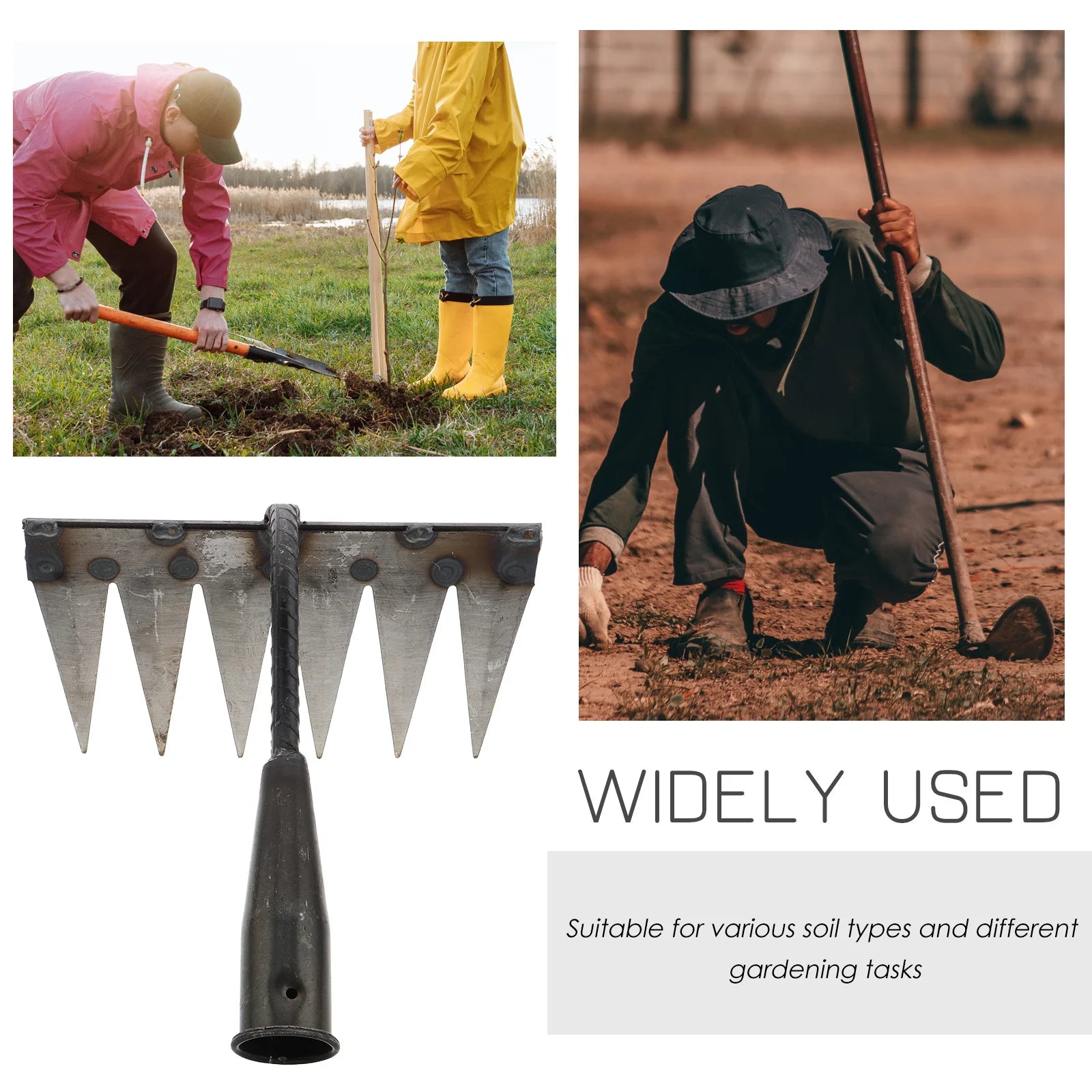 6-Tooth Heavy-Duty Carbon Steel Garden Rake