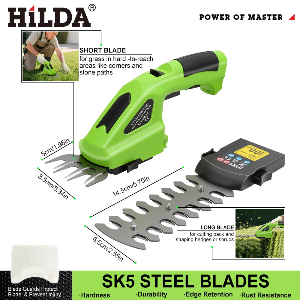HILDA 2-in-1 Cordless Hedge & Grass Trimmer (Lightweight, Green)