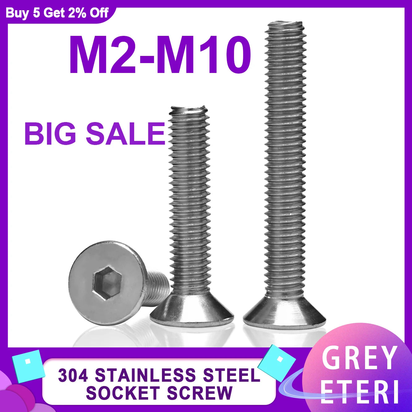 304 Stainless Steel DIN7991 Countersunk Hex Socket Screws – M2–M10