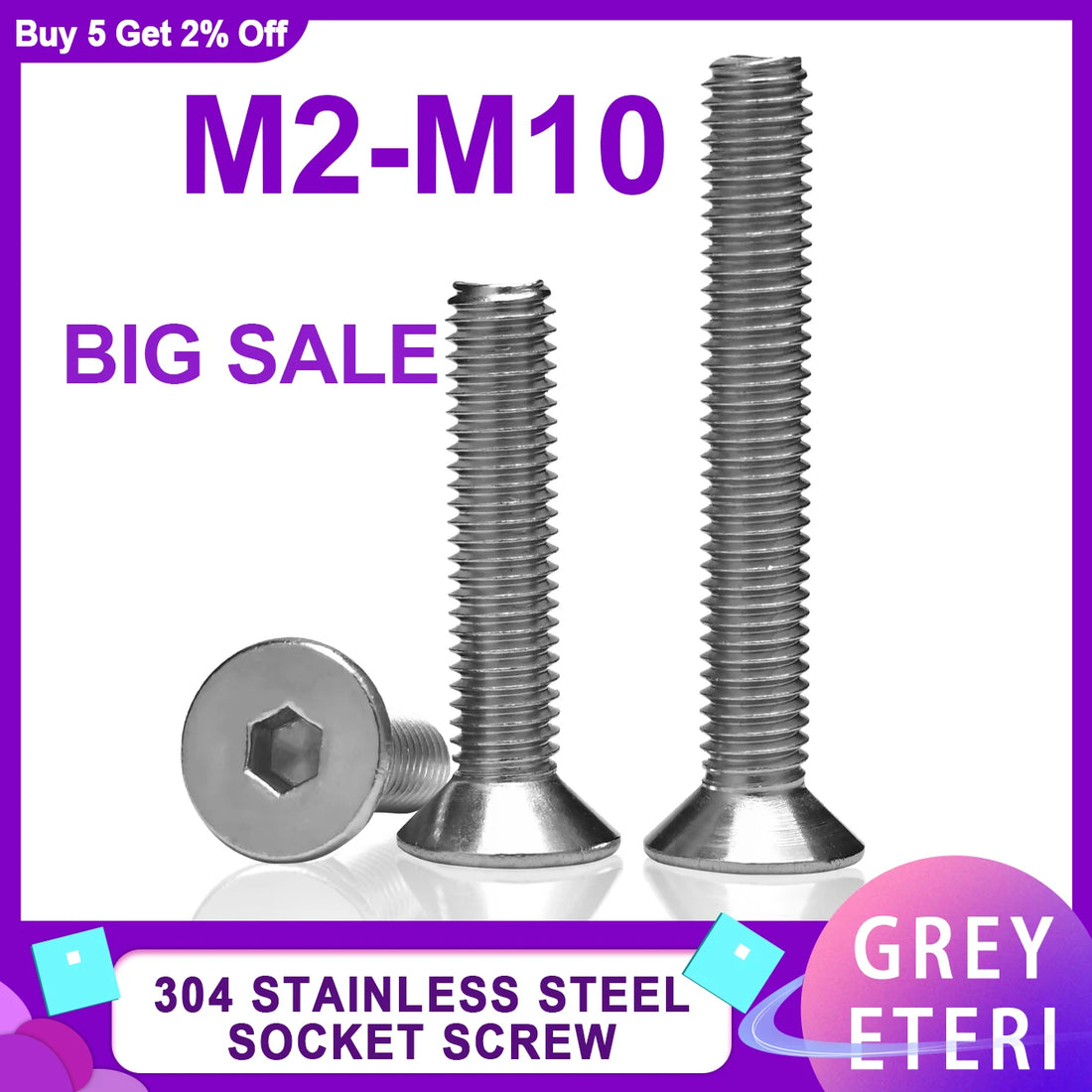 304 Stainless Steel DIN7991 Countersunk Hex Socket Screws – M2–M10