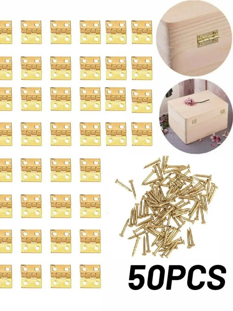 50pcs Mini Brass Hinges – 8×10mm Craft & Cabinet Hardware
