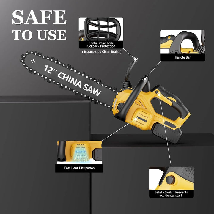 12" Cordless Electric Chainsaw – Handheld for Wood & Tree Branches