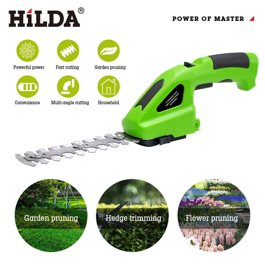 HILDA 2-in-1 Cordless Hedge & Grass Trimmer (Lightweight, Green)