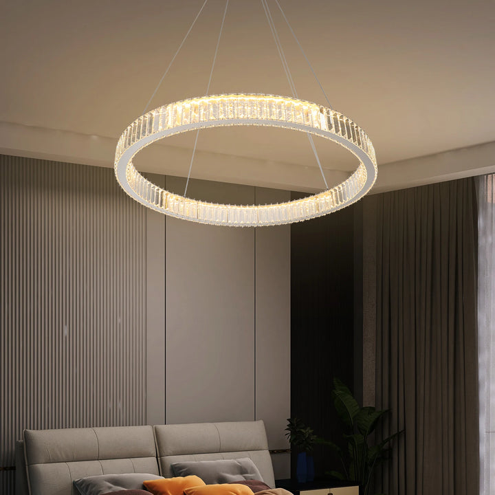 Stainless Steel K9 Crystal LED Pendant Light – 80cm, Tri-Color Dimmable