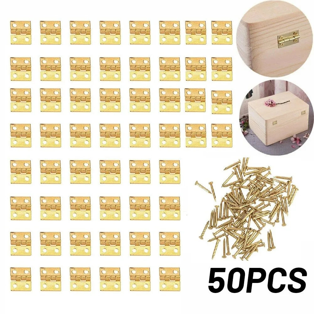 50pcs Mini Brass Hinges – 8×10mm Craft & Cabinet Hardware