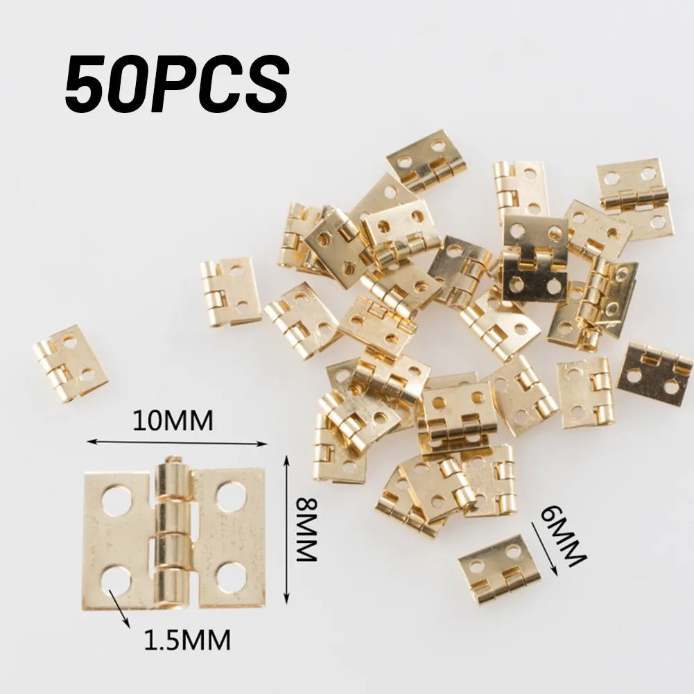 50pcs Mini Brass Hinges – 8×10mm Craft & Cabinet Hardware